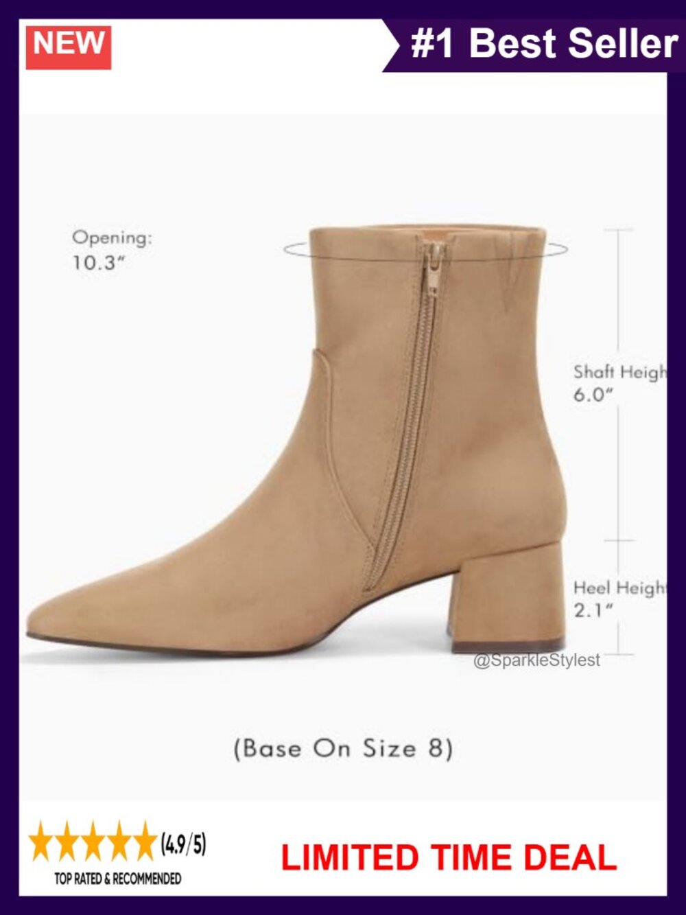Faux Suede Square Toe Chunky Heel Ankle Boots with Side Zipper - Picture 5 of 6